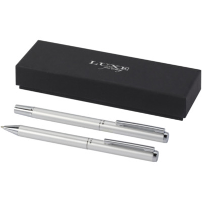 Set de regalo de bol&iacute;grafo y rollerball de aluminio reciclado "Lucetto" (tinta negra)